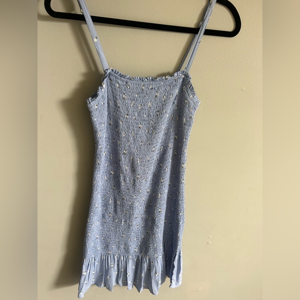 NWOT Hollister Light Blue Smocked Dress with Floral Details